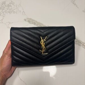 Yves Saint Laurent Black Quilted Clutch with Gold Logo